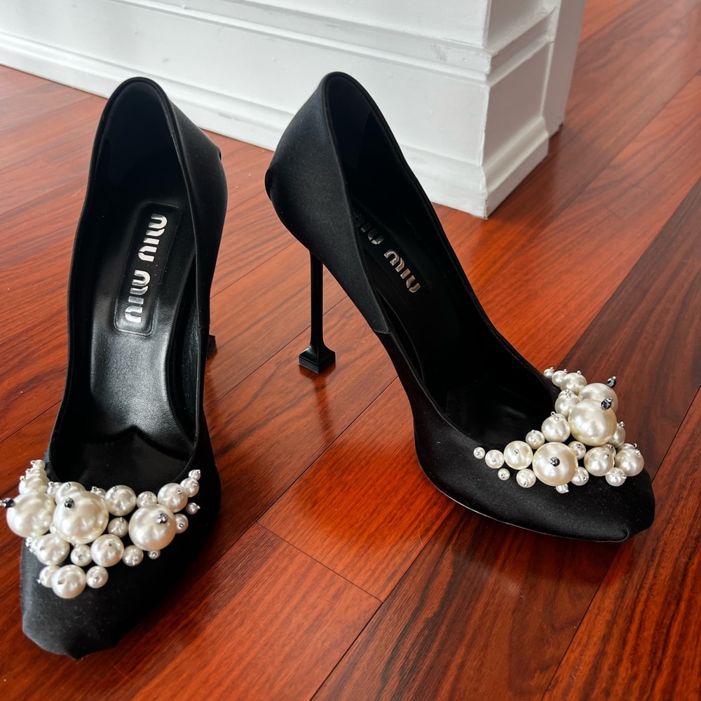 Miu Miu Black Pearl Embellished Women's Heels